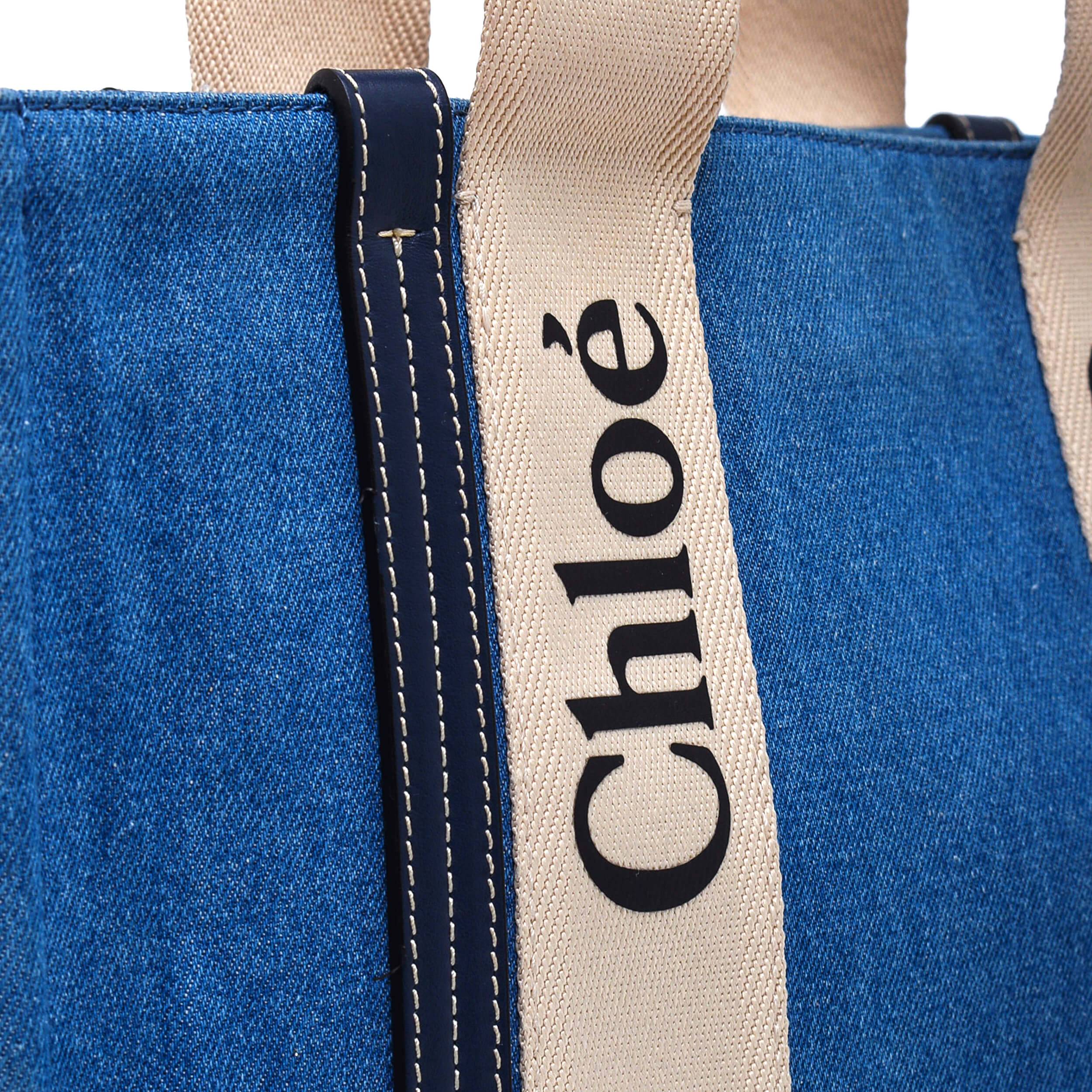 Chloe - Blue in Denim Woody Linen Large Tote Bag